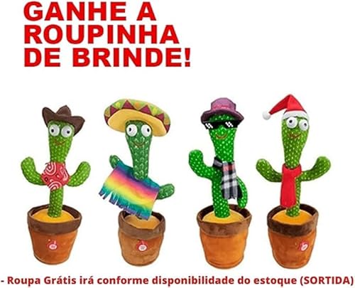 Cacto Dançante e Falante Brinquedo Interativo que Toca Musica Repete Fala Com Luzes + Roupa