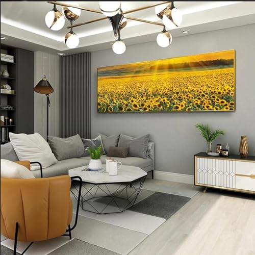 Toile tournesol moderne 50x150 cm avec cadre intérieur pour salon