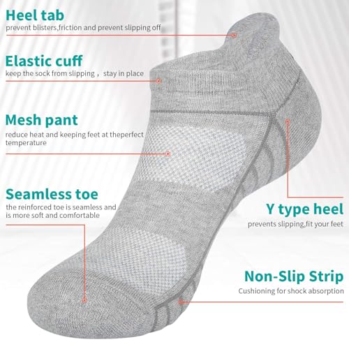 Image of Lapulas Athletic Running Ankle Socks, Low Cut Cushioned Anti-Blister Tab Sports Socks Men Women 6Pairs