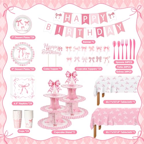 50% Off Pink Ribbon 198-Piece Party Kit for 24 Guests - Image 3