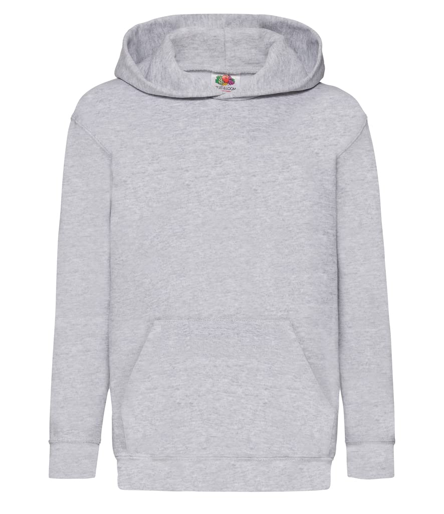 Fruit Of The Loom Unisex Heather Grey Kids Pull-Over Classic Hooded Sweat, 12-13 Years (Manufacturer Size:34)