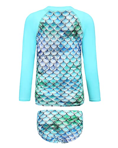 Image of Aisyee Girls Long Sleeve Rash Guard Set Two Piece Swimsuits Tie Dye Bathing Suits for Kids UPF 50+ Swim Shirts