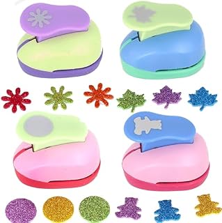 XUBX 4 Pcs Crafts Punch Set, Craft Hole Punch Little bear, Round, Flower, Maple leaf Embossing Device, Scrapbooking Punches for Creatively Kids Artwork Greeting Card Making DIY Crafts Photo Album