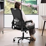 Chaise de bureau ergonomique, chaise de bureau de Mesh avec support Lombar, chaise d'arrière avec armoiries rabattables,400 lbs Comfy chaise d'ordinateur pour le bureau intérieur (noir)