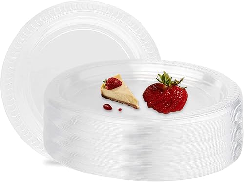 Paquete de 40 platos desechables de plástico transparente redondos de 6 pulgadas platos de postre platos de aperitivo aptos para microondas platos