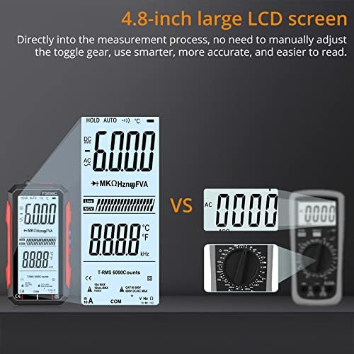 Neoteck USB Rechargeable Multimeter 6000 Counts Digital Voltmeter with 4.8 LCD Screen Auto-Ranging Multi Tester Capacitance Resistance Frequency Diode Live Check Voltage Tester