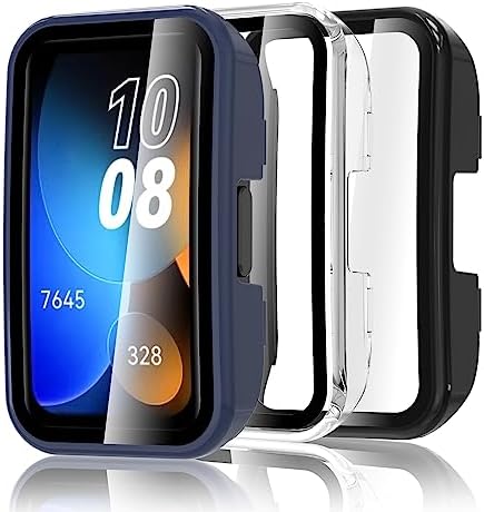 Case Compatible with Huawei band 8/9/10, 3 Pcs PC Cover with Screen Protector, Full Protection, Anti-scratched Cases, Black, Blue, Transparent