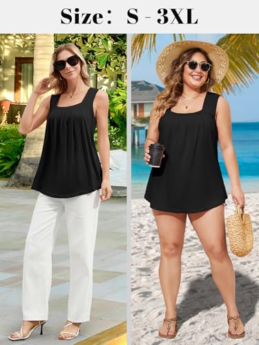V FOR CITY Women Flowy Tank Top with Built in Bras Pleated Square Neck Tunic Tops Loose Summer Tanks Shirts4