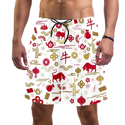 Maillots de bain pour hommes style chinois imprimé vache short plage