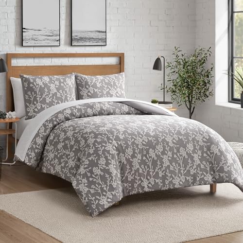 Lucky Brand Fiora Floral Grey Duvet Cover Set - Full/Queen Size - 3 Piece Luxurious Bedding Ensemble