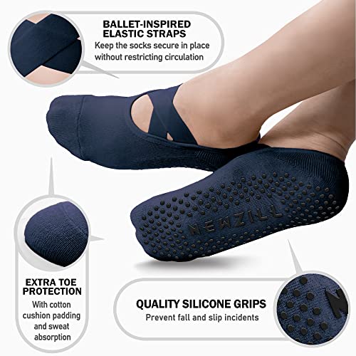 Image of NEWZILL Non Slip Yoga Socks for Women, Grips Socks with Cushion for Pilates Barre Ballet Dance Hospital (3 Pairs)