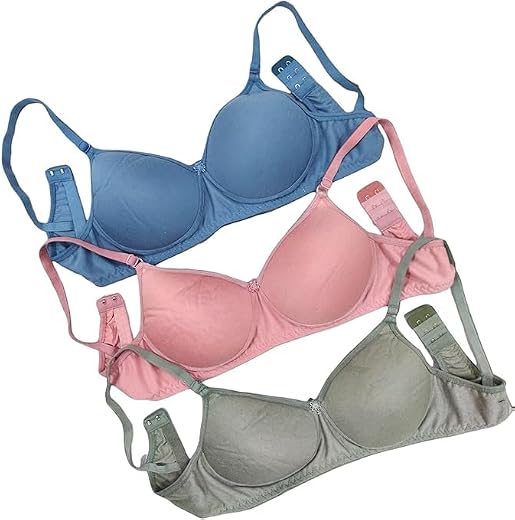 Luvreena Combo Pack of 3 Women's Cotton Blend Lightly-Padded Wirefree Full Coverage T-Shirt Bras