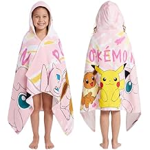 Pokemon Hooded Kids Beach Towel Absorbent Changing Robe Cotton Poncho Bath Towels Pink, 6-14 Years