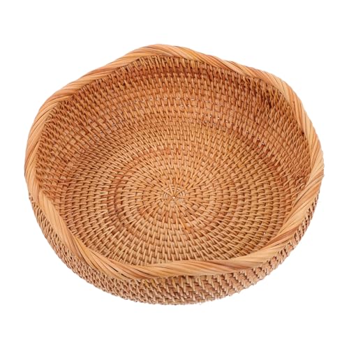 Mikinona Rattan Bread Basket Handwoven Round Storage Organizer for Fruits Snacks Minimalist Design Multi Functional Kitchen Decor for Serving and Storage