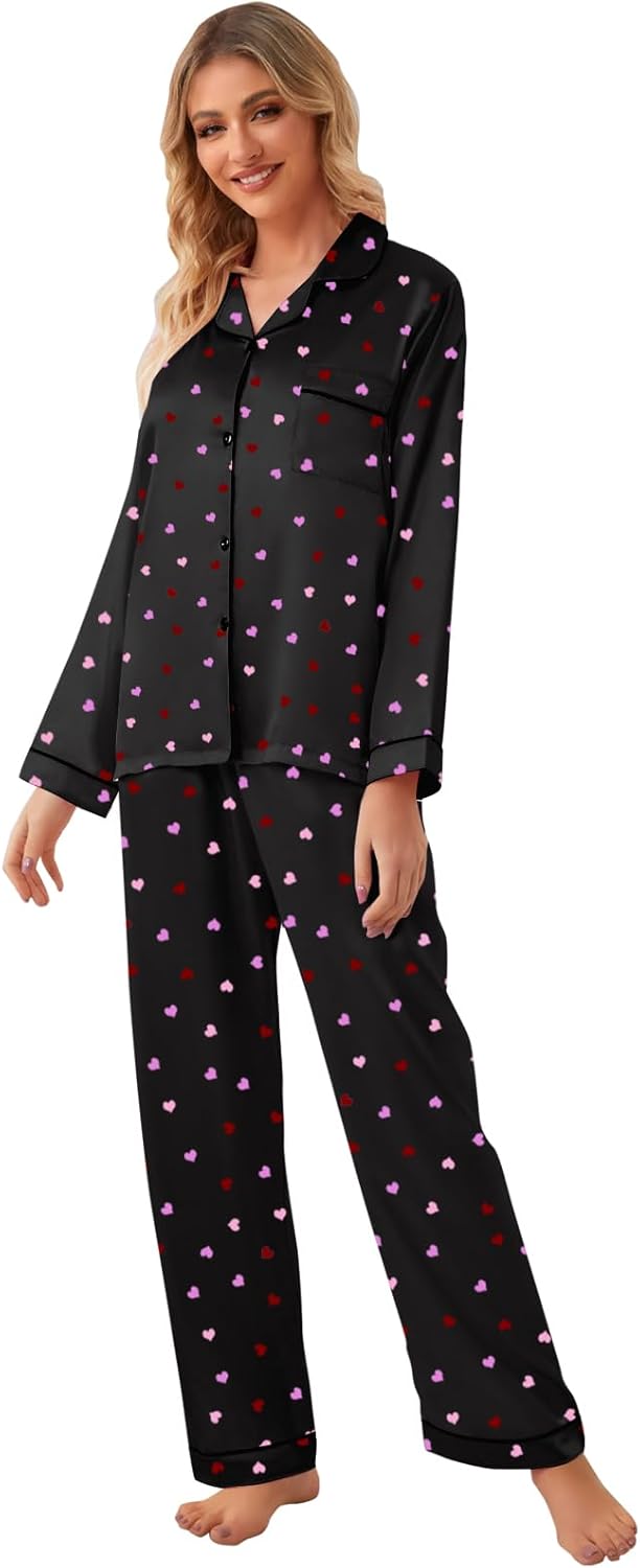 Schbbbta Girls & Women Pajamas Set, 2 Piece Satin Silky Pjs Button-Down Kids Sleepwear, 3 Years - XX-Large - Image 4