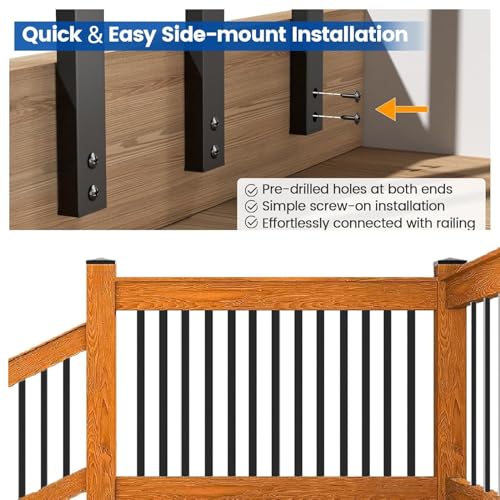 SCARIU 51 Pack 36” Deck Balusters,Thicker Black Hollow Rectangle Metal Balusters Deck Spindles with Screws for Deck Railing Porch Staircase