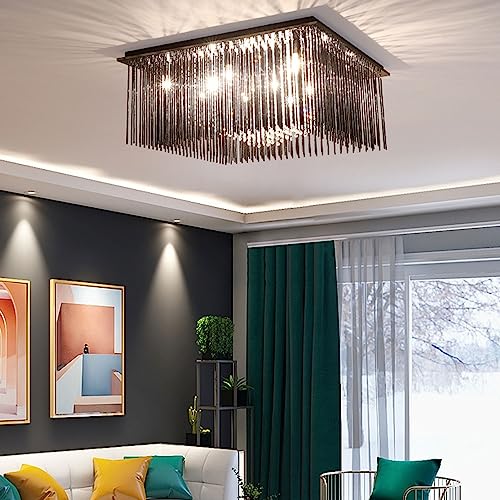 Chandelier cristal K9 rectangulaire 80cm plafonnier LED dimmable salon