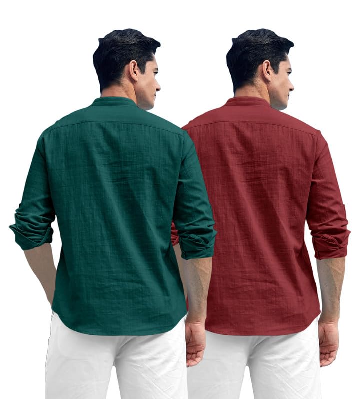 Image of ROYALSCOUT Combo of Men's Solid Cotton Blend Full Sleeve Straight Kurta Shirt (Pack of 2)