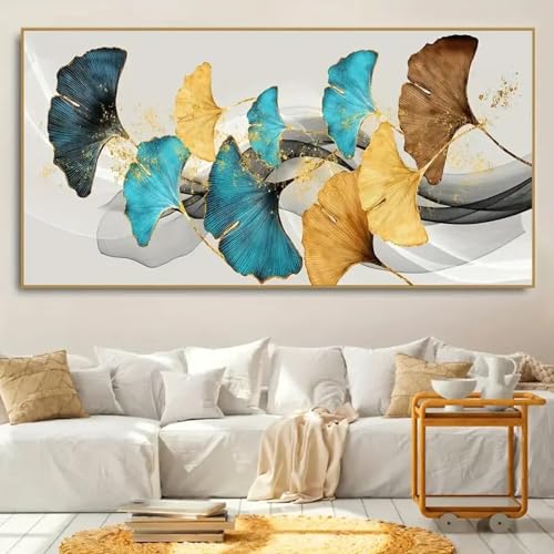 Décoration murale feuilles colorées pour habiller un mur vide de salon avec cadre