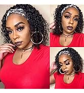 Headband Wig Curly Deep Wave 12 Inches 100% Human Hair ,Headband wigs for black women Glueless No...