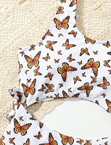 Girls One Piece Cutout Bathing Suit Cute Beach Swimsuit Upf 50+ Sun Protection Swimwear Side Tie Monokini For Seaside Tourism 11-12 Years Old Butterfly #TOP3