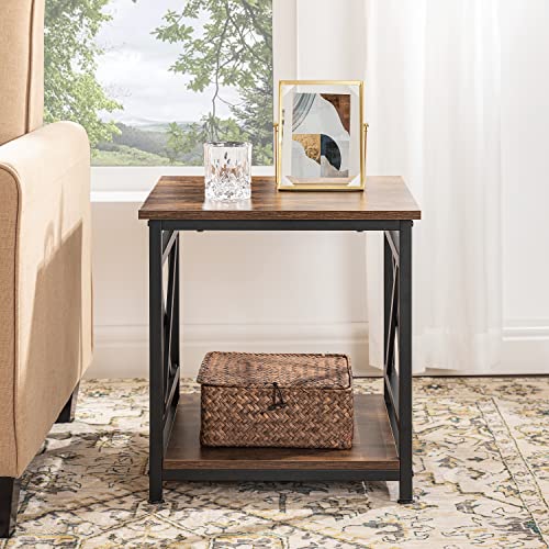 Kswin Industrial End Table Side Table With 2-Tier Storage Shelf, 18'' Square Nightstand Bedside Table X-Design Metal Frame For Living Room Bedroom thumb #5