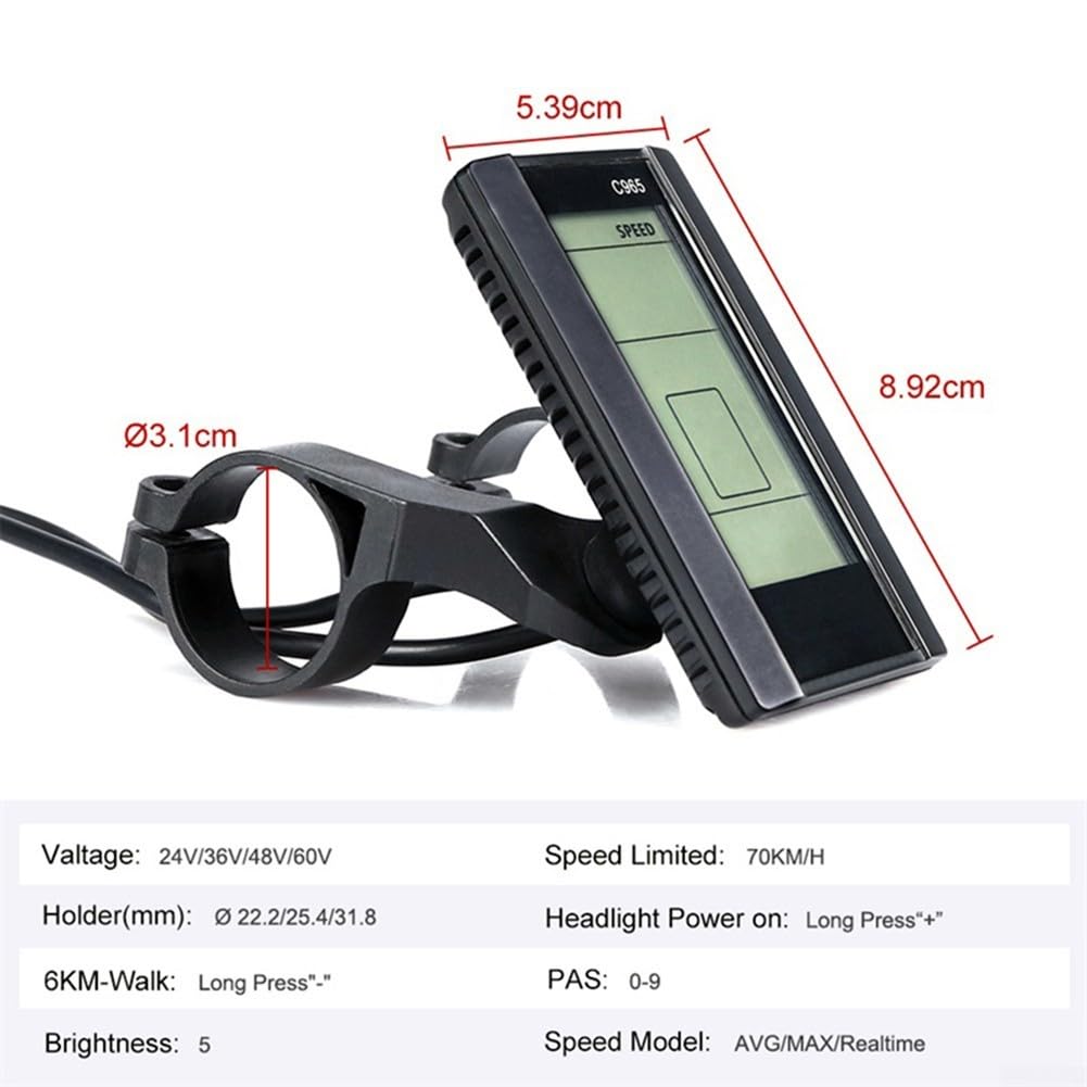Unità di visualizzazione LCD Bafang C965 compatibile con motori BBS01 E-Bike per monitoraggio del livello della batteria della distanza di velocità