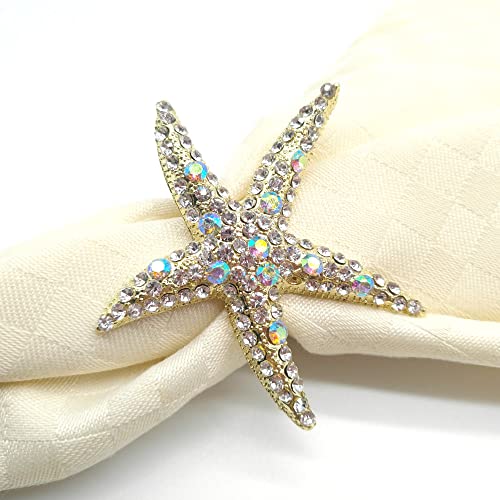 Joyindecor Crystal Starfish Napkin Rings - Set Of 6 Rhinestone Ocean Coastal Nautical Napkin Ring Holders For Wedding Party, Beach Theme Dining Table Decoration Accessories #TOP3