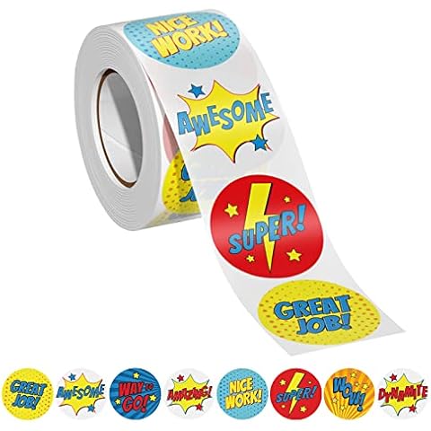 Reward Stickers for Teachers.1000 PCS Superhero Stickers for Kids in 8 Designs.1Inch School Stickers on Sheets.Teacher Supplies for Classroom, Motivational Stickers, Classwork Award Stickers. Cover