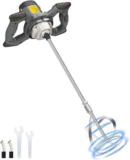 CUBEWAY Malaxeur Mortier Colle 1200W, Malaxeur Beton 220V, Professionnel Melangeur Beton Avec 6 Vitesses (500-1050 tr/min), Betonniere &Eacute;lectrique Pour M&eacute;langer Aliments/Pl&acirc;tre/Peinture/Ciment/Mortier