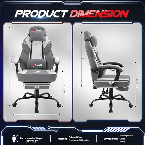 Image of DL-win Gaming Chair for Adults with Footrest & Massage Lumbar Support, Ergonomic High Back Gamer Chair, Adjustable Swivel Computer Gaming Chairs with Headrest and Linkage Armrests,Green (Greige)