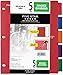 Five Star Binder Dividers, 5 Tabs, Red, Cobalt Blue, Bright Orange, Grey, Green, 1 Pack (20040)