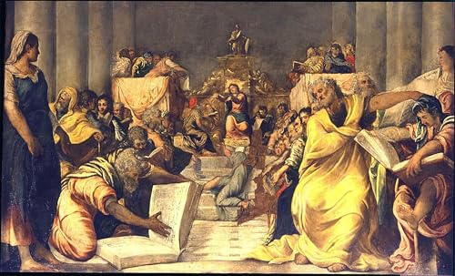 Pintura mural Cristo entre los doctores, lienzo vintage decorativo de 60x90cm para hogar