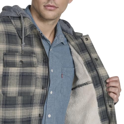 Image of Levi's mens Plaid Sherpa Lined Hooded Shirt Jacket (Regular & Big & Tall Sizes)