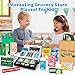 Calculator Cash Register Toy Gift for Kids Age 3, 4, 5, 6, 7, 8+ Year Old, 120 Pcs Grocery Store Playset with Toy Cash, Grocery Boxes， Microphone, Play Cash Register for Toddlers 4-8, Silvery