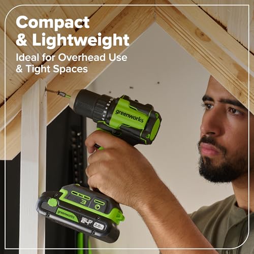 Image of Greenworks 24V Cordless Brushless 400 in-lbs Drill /Driver, Lightweight, LED Work Light,18+1 Clutch, Battery and Charger Sold Separately