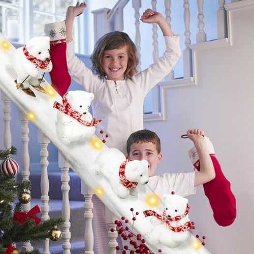 image for OOOFAYE Polar Bear Christmas Staircase Decorations Set Banister Christ