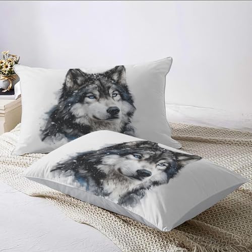 Parure de lit 2 personnes reversible faune sauvage loup aquarelle 240x260 - 6