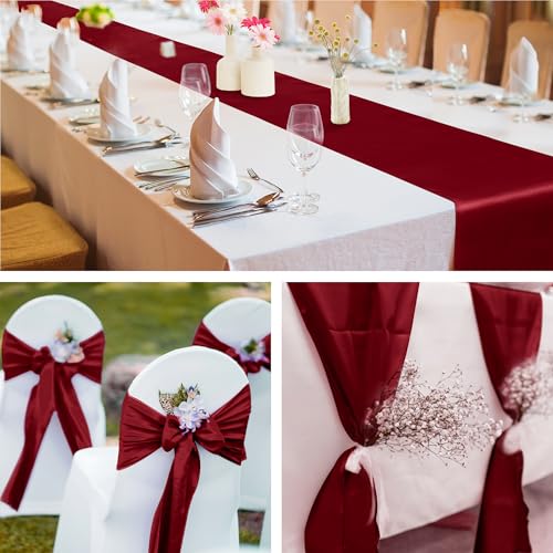 Aneco 12 Pack Satin Table Runner 12 x 108 Inch Burgundy Long Wedding Satin Silk Table Runner for Wedding Banquet Graduations Birthday Party Decoration by Aneco - Image 6
