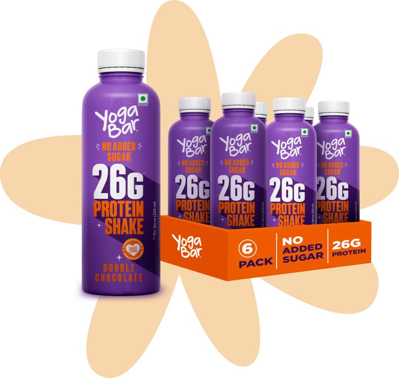 Image of Yogabar 26g Protein Milk Shake, with 26g Protein, No Added Sugar - Ideal for Daily Protein Consumption, Workouts, Sports & more - Pack of 6 (250ml, Double Chocolate)
