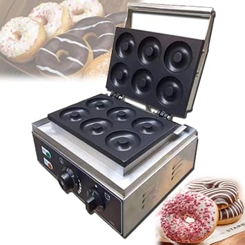 Commercial Mini Donut Maker Machine, Small Donut Snack Machine Makes 6 Doughnuts with Delish Recipes, Electric Doughnut Machine 1550W, Teflon-Coating for Professional Kitchen Color6grids