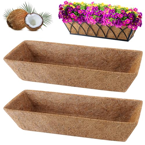Remiawy Coco Liners for Planters 24 Inch, 2 Packs Natural Coconut Fiber Planter Insert Window Box Liners, Trough Coco Coir Mats for Flower Basket, Large Pot, Outdoor Plants, Garden Fence Decoration
