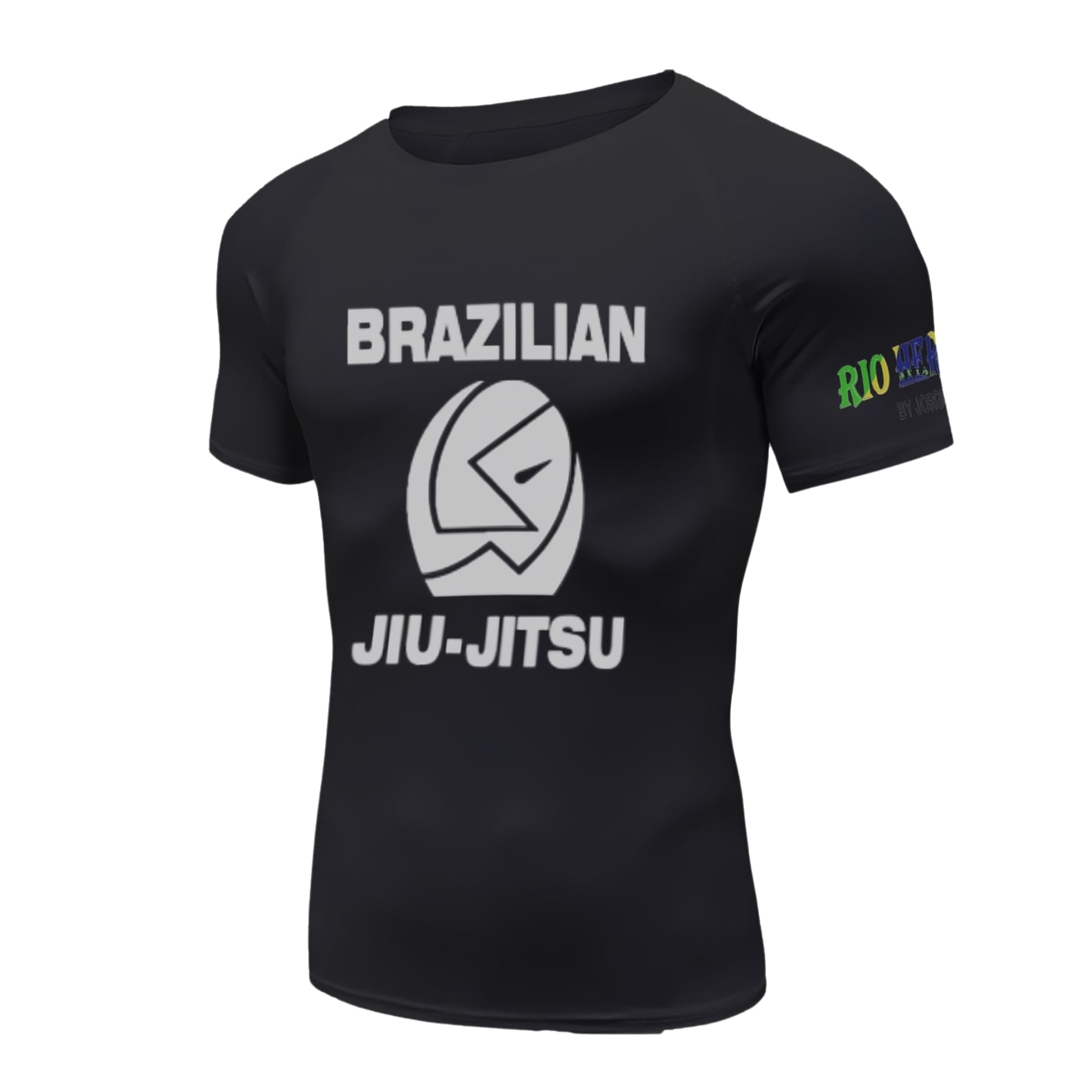 Rio Heroes Jorge Pereira BJJ Premium Durable Rash Guard, for GI & NO-GI, for Men & Women, Brazilian Jiu Jitsu Rashguard (US, Alpha, Medium, Regular, Regular, Black)