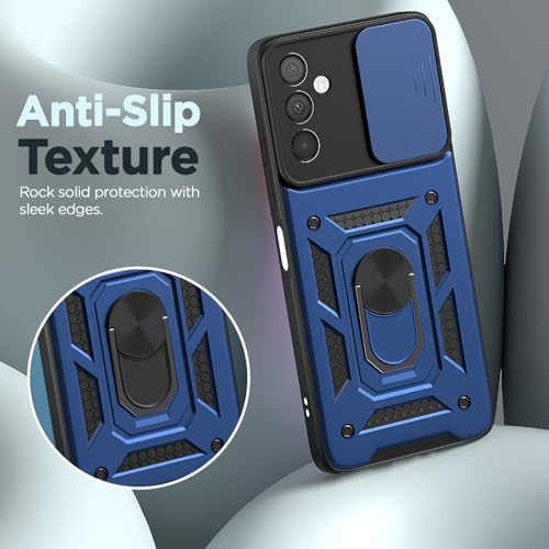 Image of Pikkme Back Cover for Samsung Galaxy M34 5G / F34 5G | Sliding Camera Shield with Ring Stand | D10 Full Camera Protection Bumper Case (Blue)