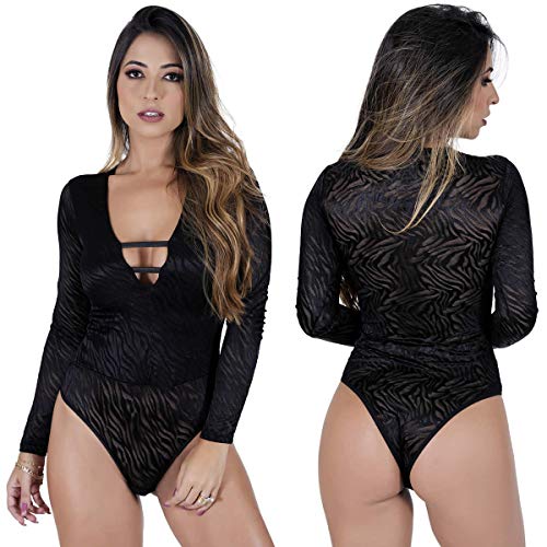 Body Sexy Transparente em Tule Animal Print Estilo Sedutor - GL513