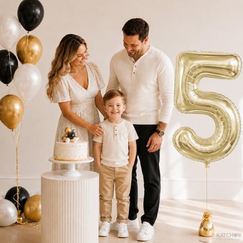 Image of KatchOn, Number 5 Balloon - 40 Inch | Champagne Gold Number 5 Foil Balloon