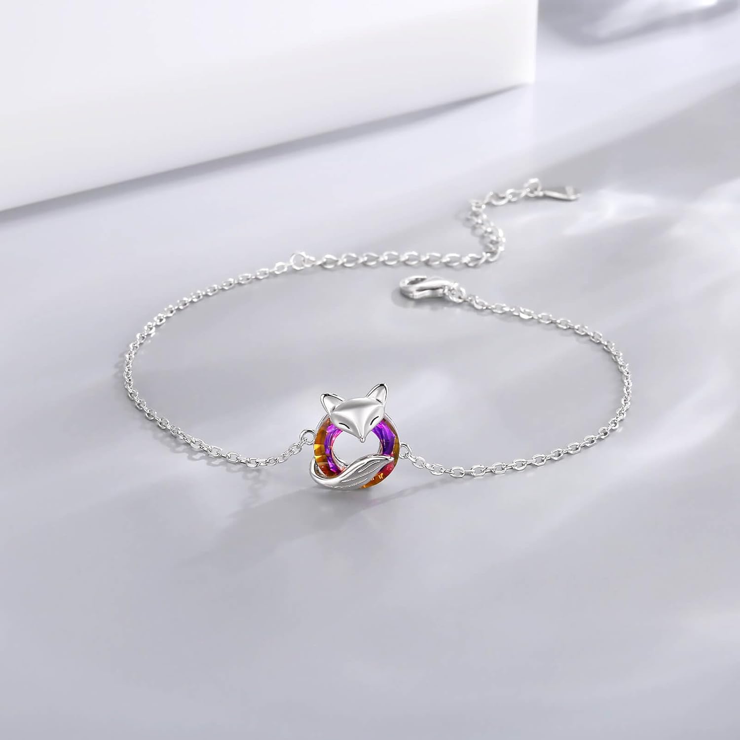 Fox Charm Bracelet 925 Sterling Silver for Women-Elegant Animal Jewelry Gift for Wife Hypoallergenic Adjustable Chain - Image 5