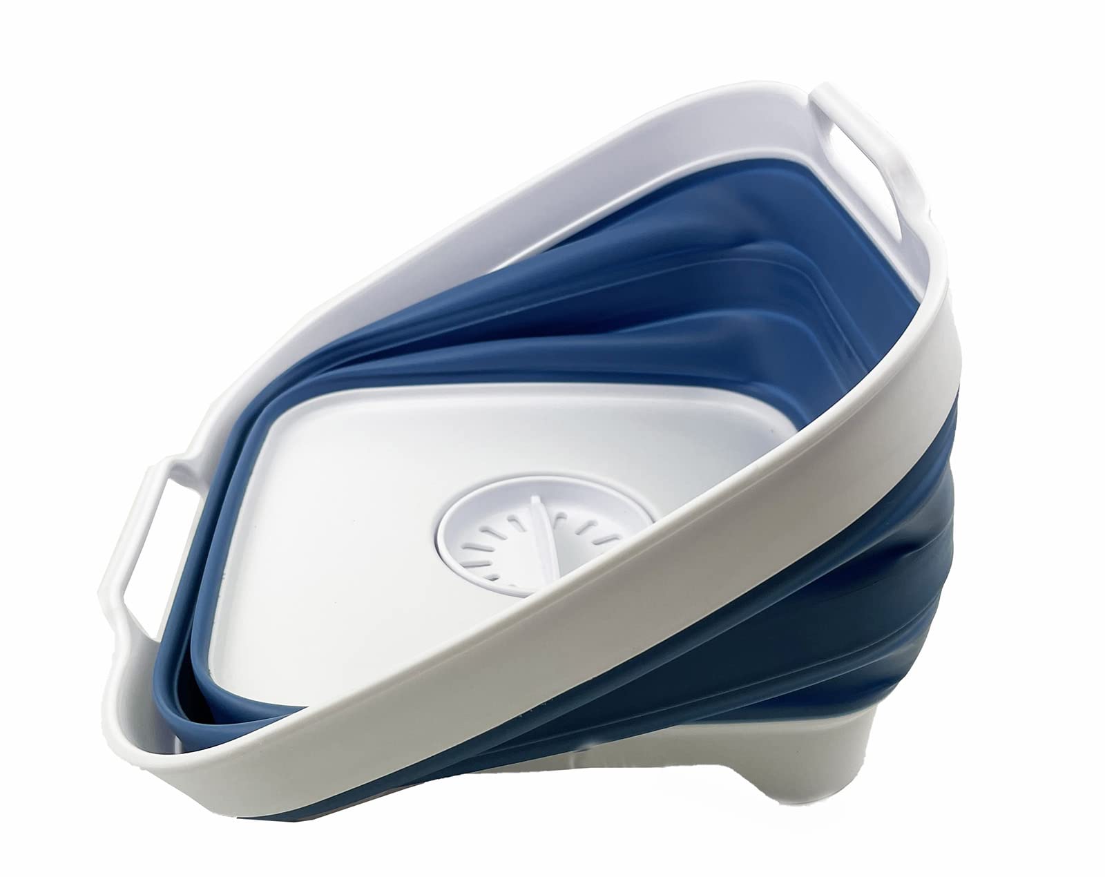 SAMMART 10L Pelle Pliable avec Bouchon de Vidange - Lavabo Pliable - Cuve à Vaisselle Portable - Gain de Place (Blanc/Bleu Métallisé)