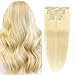 Bleach Blonde Double Weft Clip in Human Hair Extensions Full Head 14"-20" Grade 8A Quality 7pcs 16clips Long Soft Silky Straight 100% Remy Human Hair Clip In (16''-70g #613)