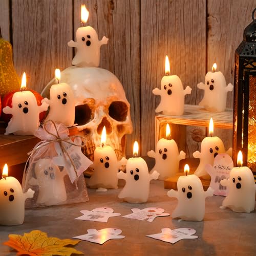 MTLEE 25 conjuntos de lembrancinhas de chá de bebê de Halloween lindas velas fantasmas sem cheiro, m